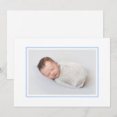 Elegante Witte en Blauwe Foto Geboorte Aankondiging (Voorkant / Achterkant)