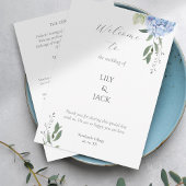 Elegante Witte en Blauwe Hydrangea Programmakaart
