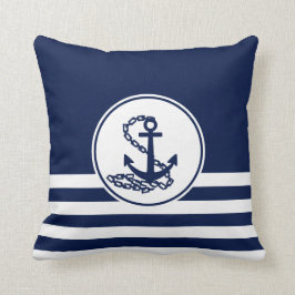 Elegante witte en blauwe maritieme stijl anker kussen