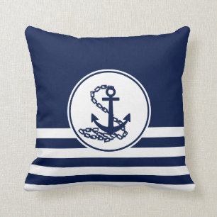 Elegante witte en blauwe maritieme stijl anker kussen