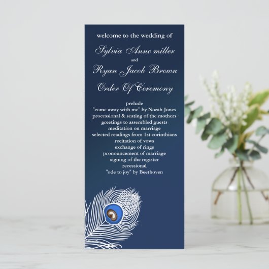 Elegante witte en blauwe pauw programma's (Staand voorkant)