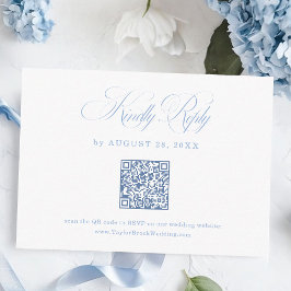 Elegante witte en blauwe trouw-RSVP-QR-code  Informatiekaartje