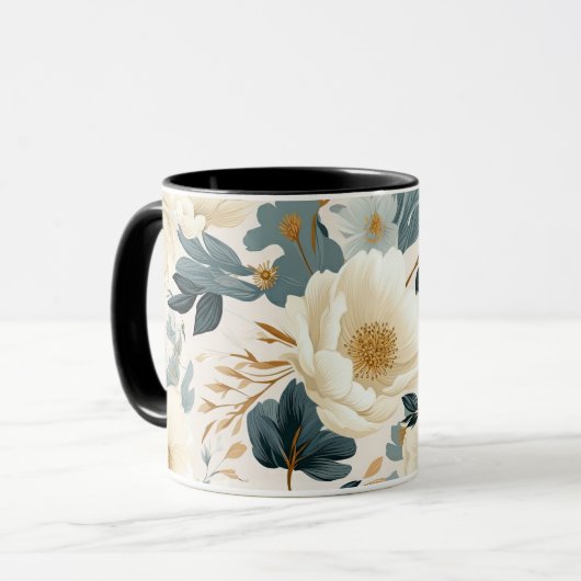 Elegante witte en blauwe Waterverf Bloemen Mok (Voorkant links)