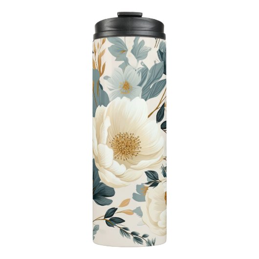 Elegante witte en blauwe Waterverf Bloemen Thermosbeker (Voorkant)