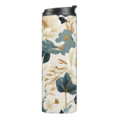 Elegante witte en blauwe Waterverf Bloemen Thermosbeker (Gedraaid links)