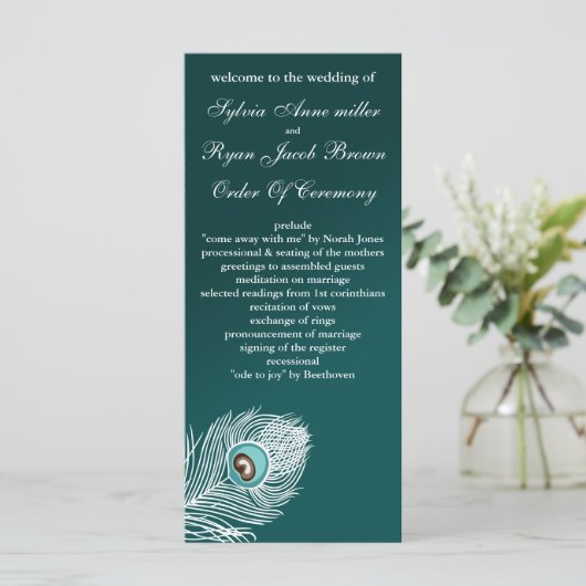 Elegante witte en blauwgroen pauw programma's (Staand voorkant)