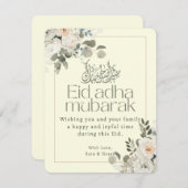Elegante witte en blozende bloem Eid Adha Mubarak Feestdagenkaart (Voorkant / Achterkant)