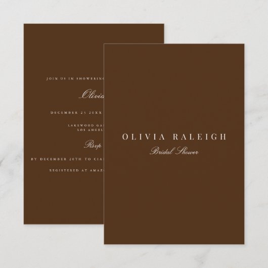 Elegante witte en bruine bruids douche uitnodiging (Voorkant / Achterkant)