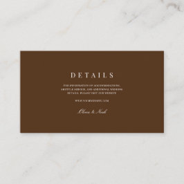 Elegante witte en bruine bruiloft details informatiekaartje