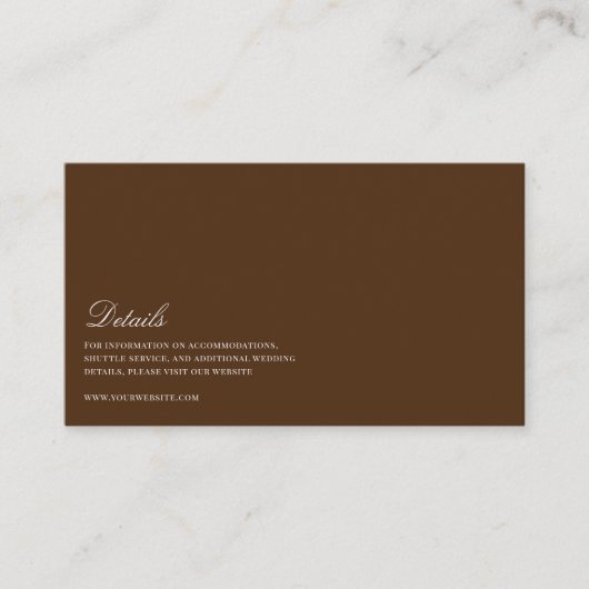 Elegante witte en bruine bruiloft details informatiekaartje (Voorkant)