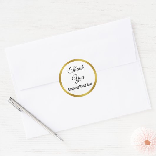 Elegante Witte en Faux Gouden Zaken Dank u Ronde Sticker (Envelop)
