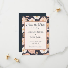 Elegante witte en gedempte roze bloemen op donker  save the date