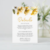 Elegante witte en gele bloemen bruiloft details informatiekaartje (Staand voorkant)