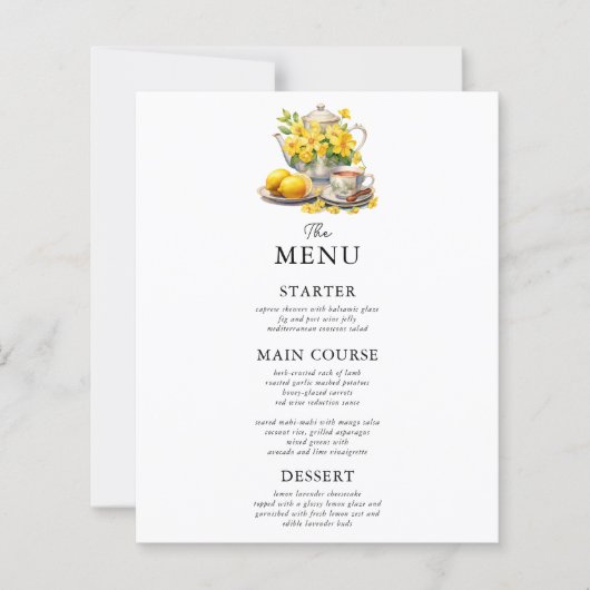 Elegante witte en gele bloemen bruiloft menu (Voorkant)