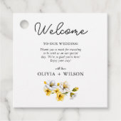 Elegante witte en gele bloemen bruiloft welkom bedankjes labels (Voorkant)