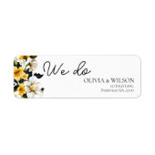Elegante witte en gele bloemen trouwadres etiket (Voorkant)