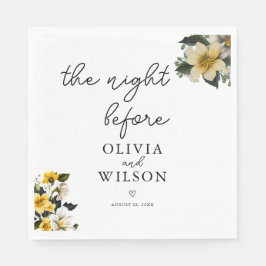 Elegante Witte en Gele Bloemen Trouwcocktail Servet