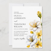 Elegante witte en gele bloemenbruiloft kaart (Voorkant)