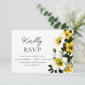 Elegante witte en gele bloemenbruiloft RSVP-Kaart RSVP Kaartje (Staand voorkant)