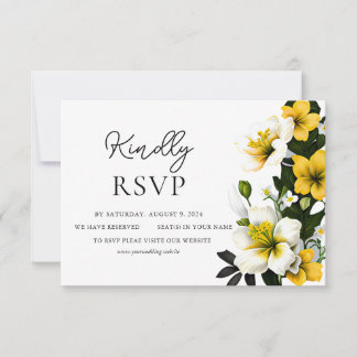 Elegante witte en gele bloemenbruiloft RSVP-Kaart RSVP Kaartje