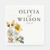 Elegante witte en gele bloemenbruiloft servet (Voorkant)