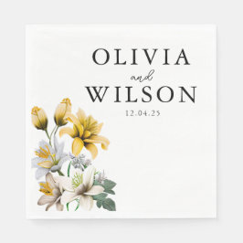 Elegante witte en gele bloemenbruiloft servet