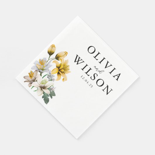 Elegante witte en gele bloemenbruiloft servet (Hoek)