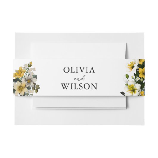 Elegante witte en gele bloemenbruiloft uitnodigingen wikkel (Voorkant Voorbeeld)