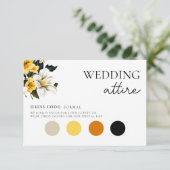 Elegante witte en gele bloementrouwkleding informatiekaartje (Staand voorkant)