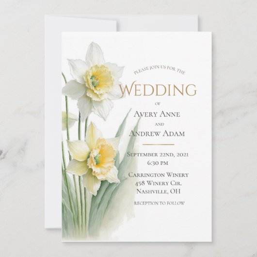 Elegante witte en gele narcissen bruiloft kaart (Voorkant)