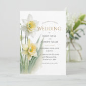 Elegante witte en gele narcissen bruiloft kaart (Staand voorkant)