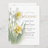 Elegante witte en gele narcissen bruiloft kaart (Voorkant / Achterkant)