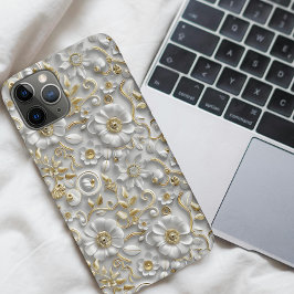Elegante witte en gouden 3D-bloem Case-Mate iPhone Case