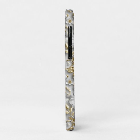 Elegante witte en gouden 3D-bloem Case-Mate iPhone Case (Achterkant/links)