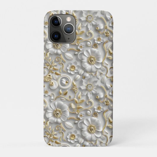Elegante witte en gouden 3D-bloem Case-Mate iPhone Case (Achterkant)