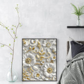 Elegante witte en gouden 3D bloemenmuurkunst Poster