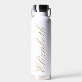 Elegante witte en gouden aangepaste scriptnaam waterfles (Voorkant)