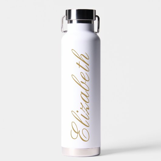 Elegante witte en gouden aangepaste scriptnaam waterfles (Voorkant)