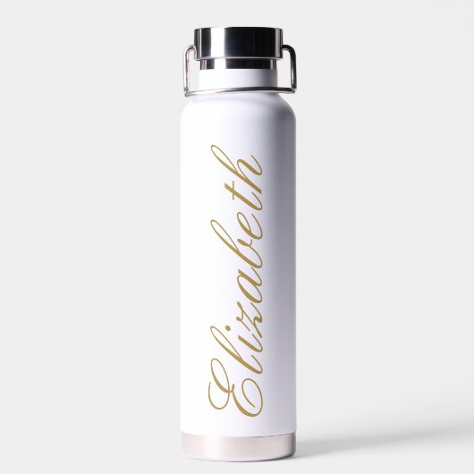 Elegante witte en gouden aangepaste scriptnaam waterfles (Achterkant)