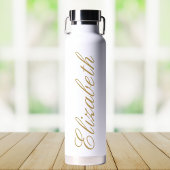 Elegante witte en gouden aangepaste scriptnaam waterfles