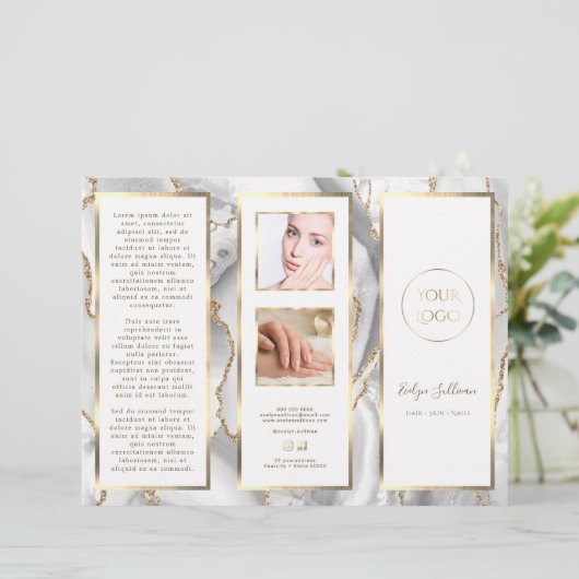 Elegante witte en gouden agaat brochure (Staand voorkant)