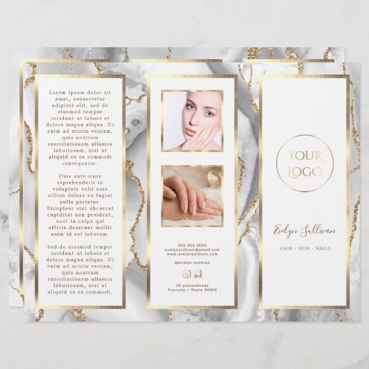 Elegante witte en gouden agaat brochure (Voorkant / Achterkant)
