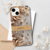 Elegante Witte en Gouden Bloemen Glitter Edelstene Case-Mate iPhone Case