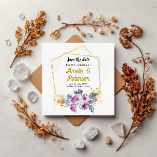 Elegante Witte en Gouden Bloemen Modern Uniek Save The Date