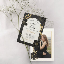 Elegante witte en gouden bloemenfoto trouwkaart save the date