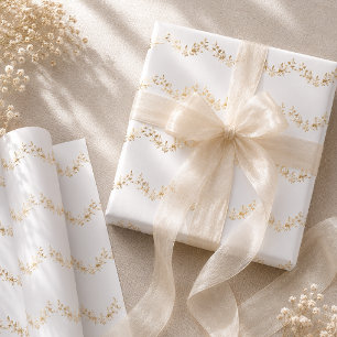 Elegante witte en gouden bloemenslinger bruiloft inpakpapier vel