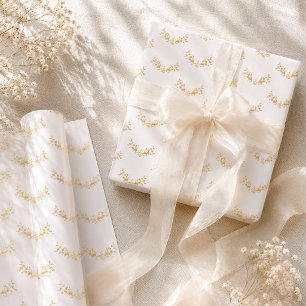 Elegante witte en gouden bloemenslinger bruiloft inpakpapier vel