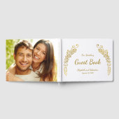 Elegante witte en gouden bloemfoto-huwelijksalbum gastenboek (Volledig)