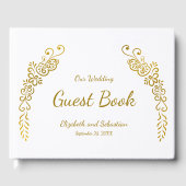 Elegante witte en gouden bloemfoto-huwelijksalbum gastenboek (Voorkant)