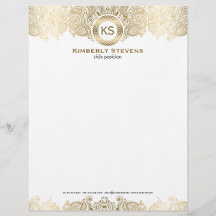 Elegante witte en gouden bloemige Paisley 2 Gepersonaliseerd Briefhoofd